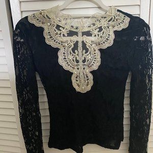 Black Stretch Lace Shirt Beaded